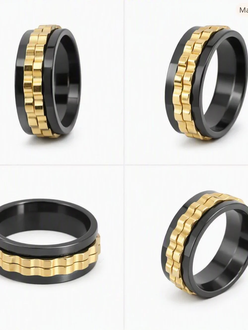 Size 11 Black Stainless Steel Spinner Ring – Wedding Band / Fidget Ring